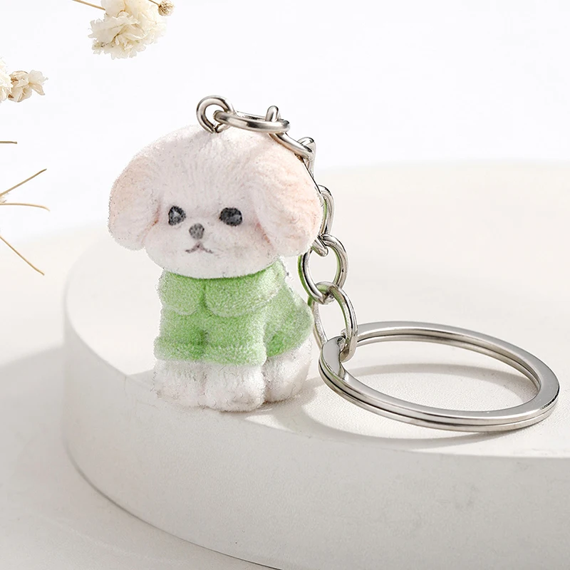 Kawaii 3D reunindo Dog Keychain, Creative Cartoon Puppy Keyring, Porta-chaves de pelúcia bonito, saco pingente, enfeite de mochila