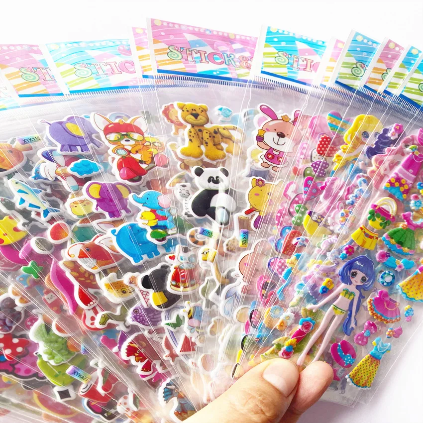 3D Cartoon Stickers Kits different models Random Pattern Animal Robot Princess Bulk Puffy Sticker Sets Gifts For Girls Boys Kids