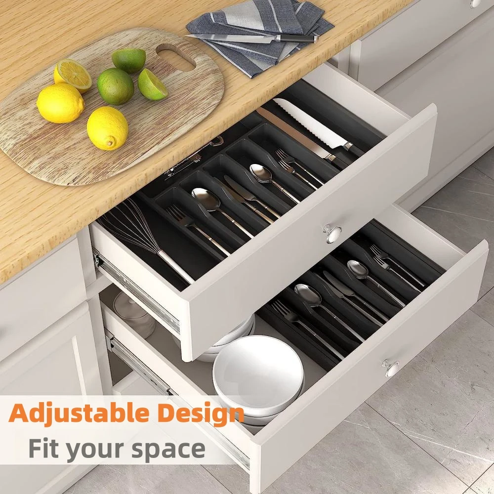 Kitchen Silverware Drawer Organizer Expandable Utensil Tray Adjustable for Spoons Forks Knives Flatware and Cutlery Organizer