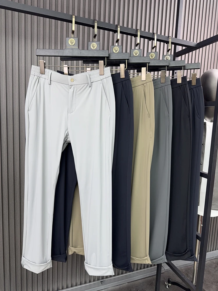 

Ultra Comfortable Ice Oxygen Cool Sensation Men's Busin Casual Pants Spring Summer Pure Color Breathable Straight Leg