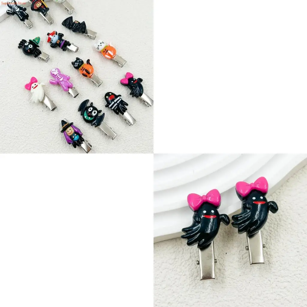 Q5WE Halloween Skull Pumpkin Resin Hair Clip For Costume Party Accessory Lightweight