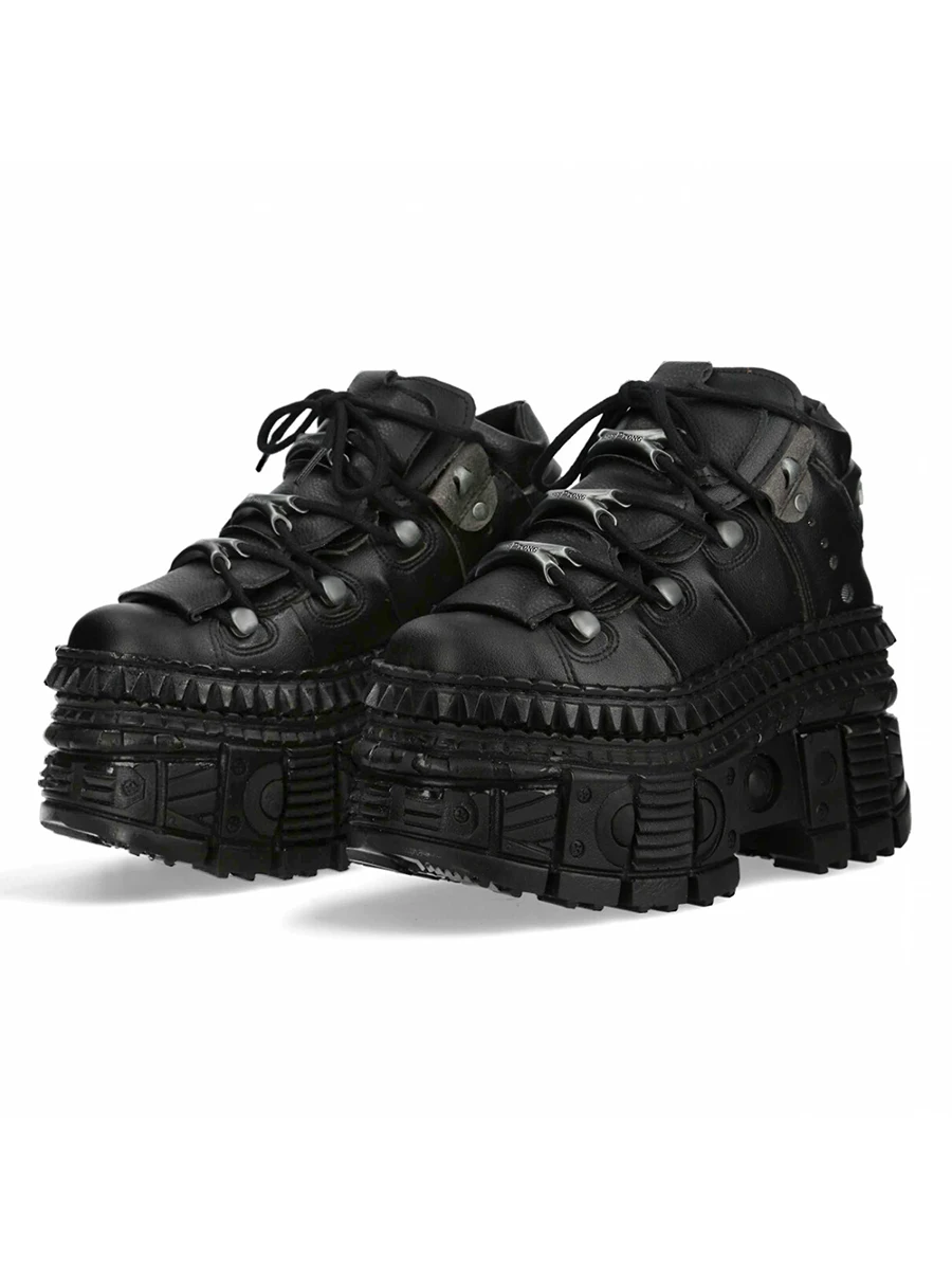 2025 Locomotora de rock Plataforma gótica de cuero pequeña Retro Metal High-top Street Shooting Hombres y mujeres con los mismos zapatos individuales