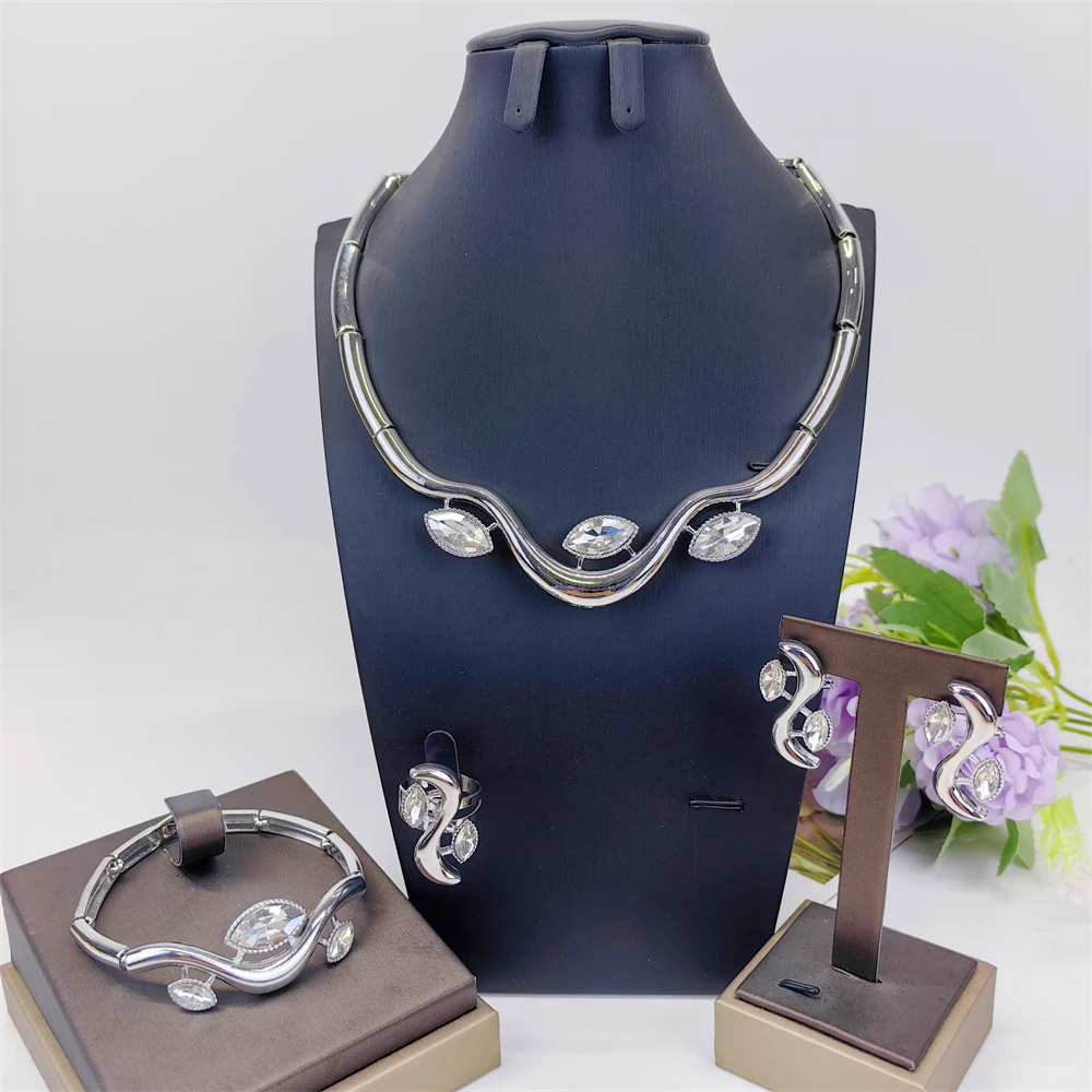 

TITI Fashion Dubai Jewelry Sets for Woman 18K Gold Plated Necklace Earrings Bracelet Ring Jewelry African Nigerian Wedding Party