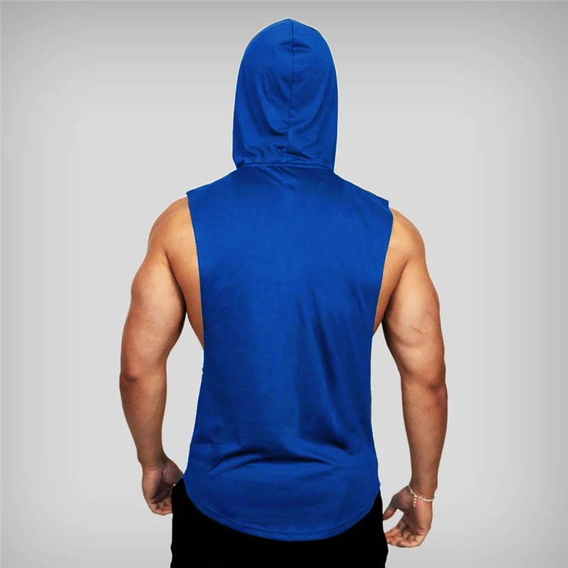 Gym Workout  Running Vests Cotton Men Muscle Hoodie Tank Tops Sleeveless Tees Fitness Bodybuilding Summer Breathable Sweatshirts