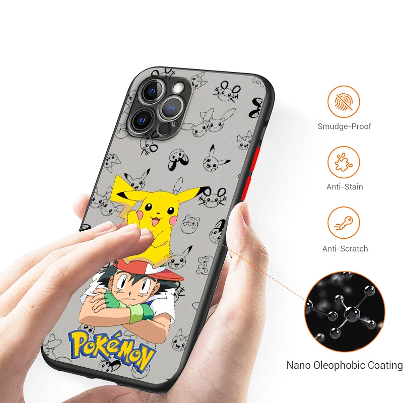 Anime P-Pokemones P-Pikachus Frosted Translucent For Apple iPhone 16 15 14 13 12 11 XS XR X Pro Max Plus Mini TPU Phone Case