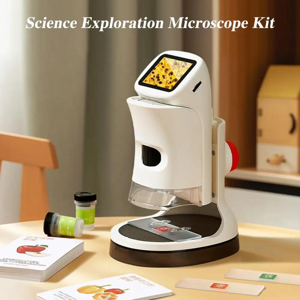 Kids Microscope Toy with 38 Collection Cards 1000X Magnification Clear Lens Biological Microscope Science Experiment Toy