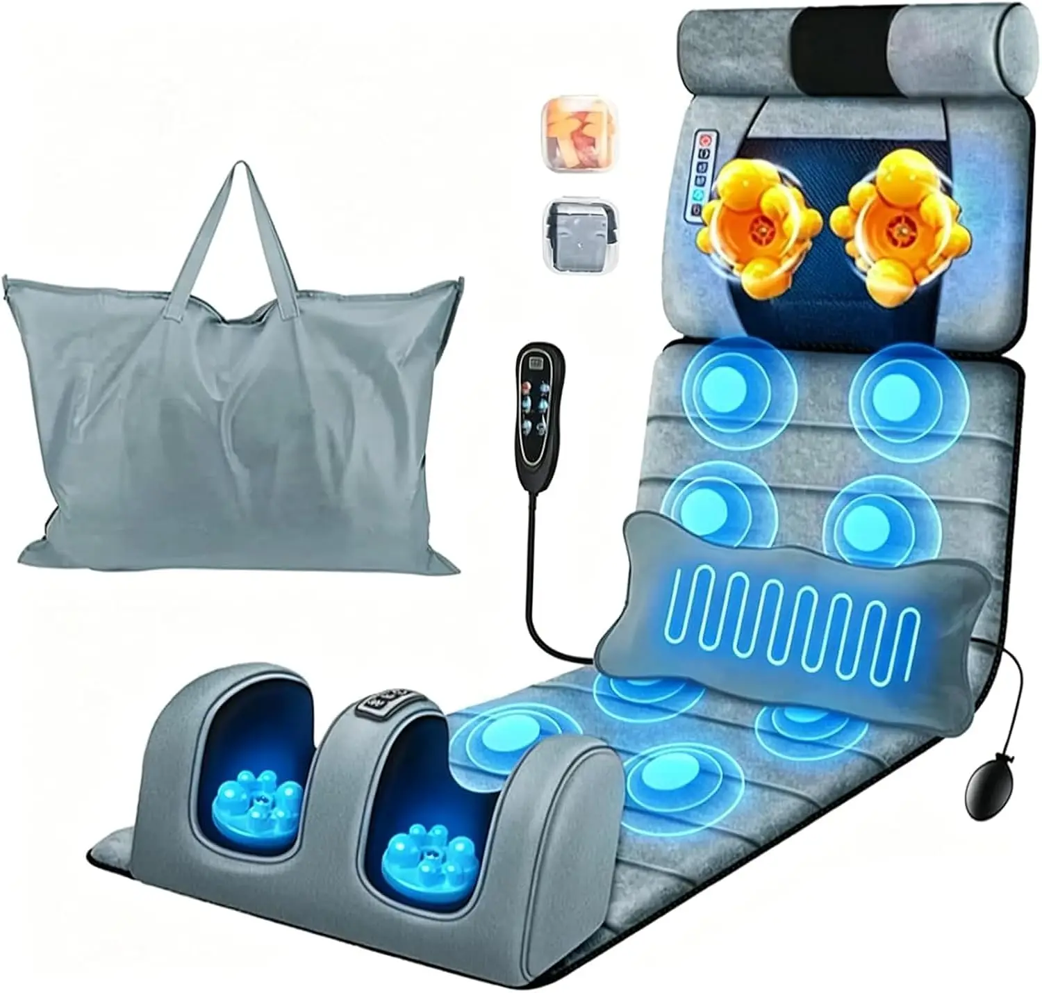 Full Body Massage Mat with Heat 10 Vibrating Nodes 9 Modes 3 Heating Levels Detachable Neck Foot Massager Head Pillow Inflatable Lumbar Pillow Anti-Slip for Bed Sofa