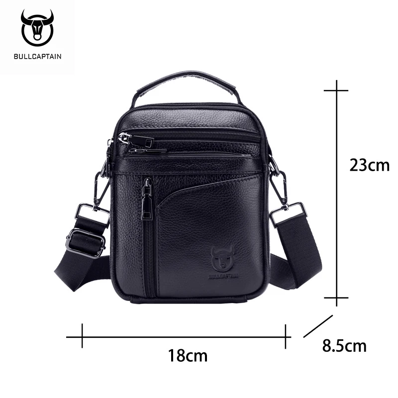 BULLCAPTAIN Men's Genuine Leather Shoulder Crossbody Bag Men's Business Casual 7.9-inch Tablet Bag Portable Handbag