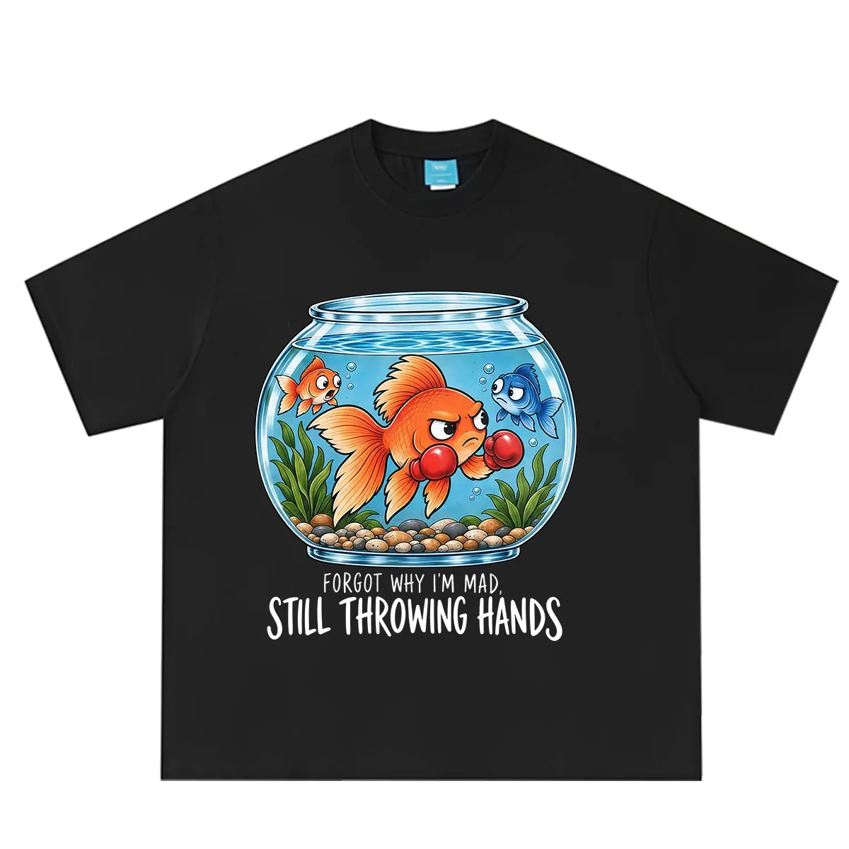 Forgot Why I’m Mad  Still Throwing Hands Funny Goldfish Meme T-shirt Men Women Hip-hop Loose Casual Cotton Oversized T-shirts