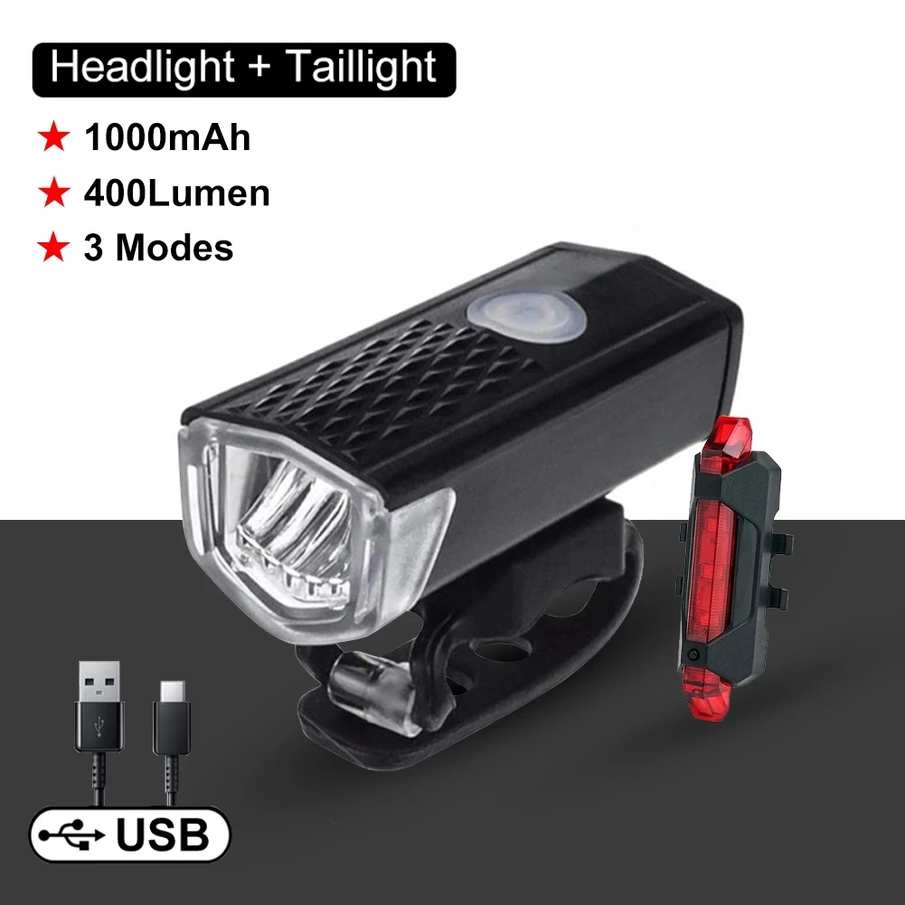 USB Rechargeable Bike Light MTB Bicycle Front Back Rear Taillight Cycling Safety Warning Light Waterproof Bicycle Lamp Flashligh