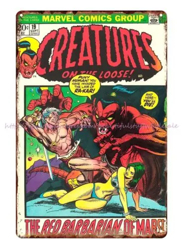 house accessories 1970s  comics Creatures on the Loose metal tin sign