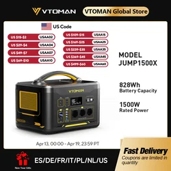VTOMAN JUMP 1500X Portable Power Station Camping LiFePO4 Battery 828Wh 1500W AC Outlets Solar Generator For Home RV Outdoor