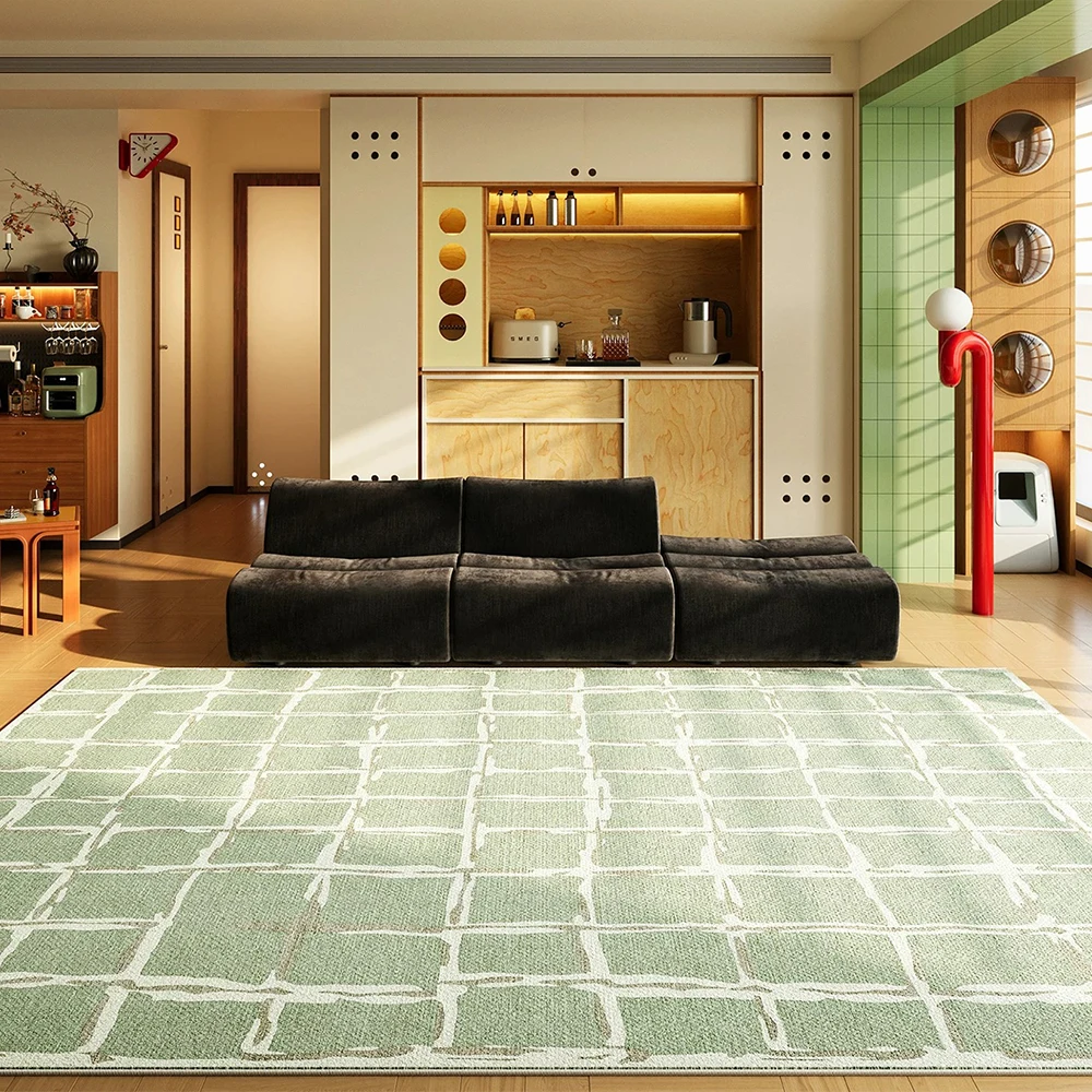 Green Checkered Striped Living Room Floor Mat Minimally Designed Home Decoration Area Carpet Bedroom Rugs Cloakroom Lounge Mats