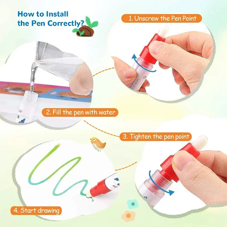 Large Reusable Water Drawing Mat for Kids - Clear Colorful Painting Reusable Educational Doodle Rug Toy Set