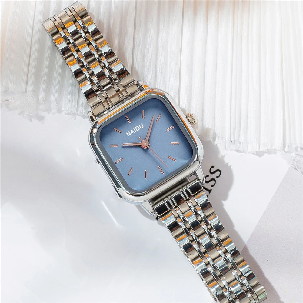 fashion simple square dial women quartz steel watch