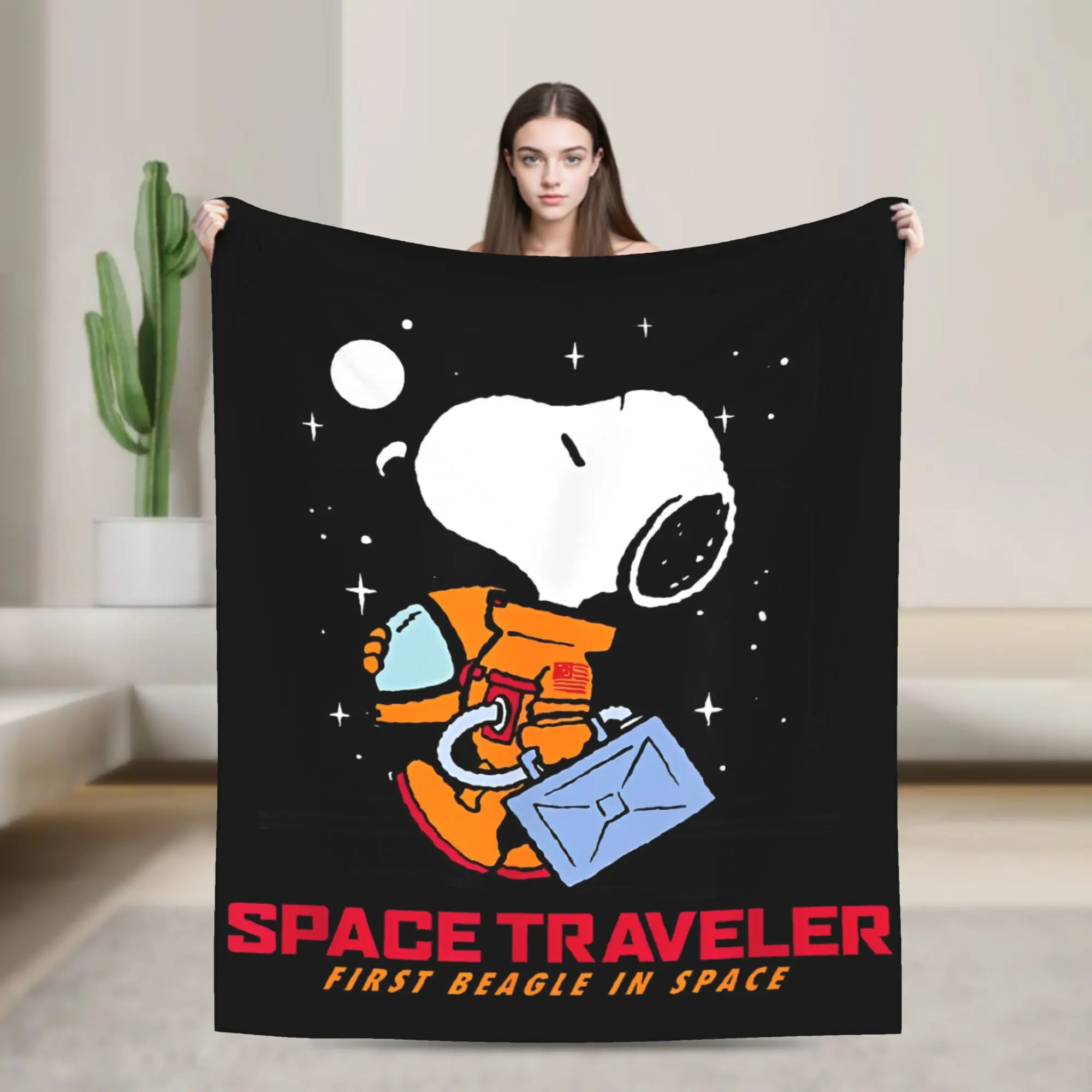 Manta de punto de Snoopy para viajero espacial, mantas de franela de dibujos animados, decoración para sofá cama, colchas cálidas ultrasuaves