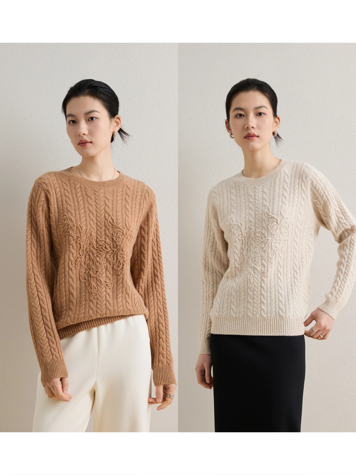 

ChangDX Heavy Industry Encryption Knitted Camere Sweater Floral Embroidery A-Class Women's Long Sve round Ne Pullover