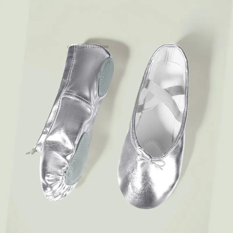 Детская танцевальная обувь, обувь из искусственной кожи на мягкой подошве, обувь с кошачьими когтями, женская танцевальная обувь для йоги золотого и серебряного цвета, балетная танцевальная обувь