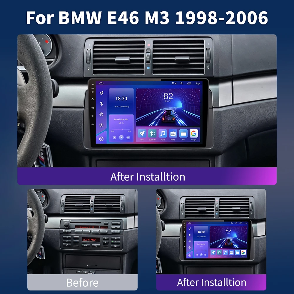 أندرويد 16 9 ''اللاسلكية Carplay راديو السيارة ستيريو مشغل وسائط متعددة لسيارات BMW E46 M3 318 320 325 330 335 1998-2006 مشغل السيارة