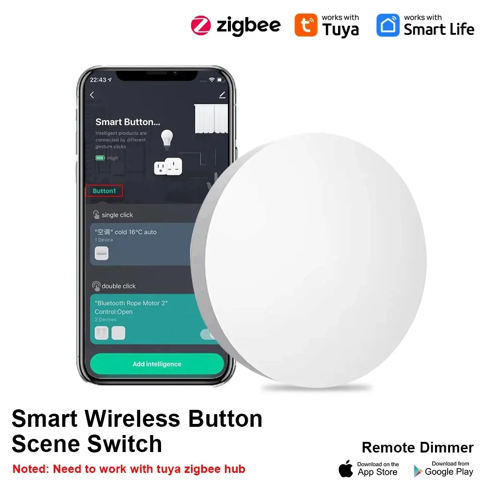 Tuya Zigbee Smart Button Scene Switch Voice Control Wireless Button Smart Life App Zigbee Devicesfor Smart Home Remote Control