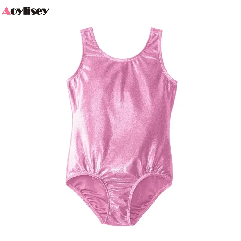 Girls Silver Ballet Dance Leotards Children Spandex  Shiny Metallic Gymnastics Suits for Kids Dance wear Performance Costumes