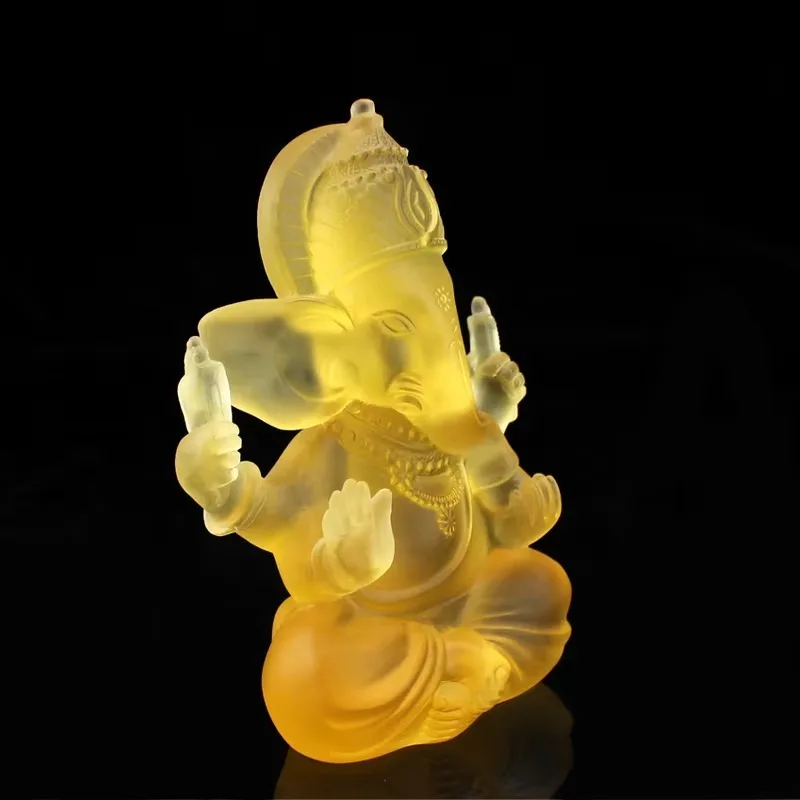 Modern Luxury Ganesha Crystal Statue Carved Buddhist Indian Feng Shui Home Decor Ornament Gift