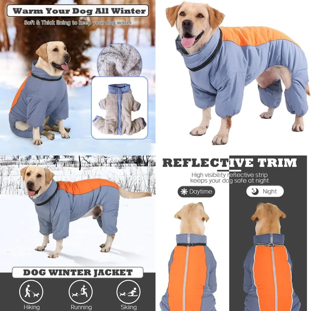

Теплое пальто для всего тела для собак среднего и большого размера, толстый флис на молнии и снегозащитная куртка со светоотражающим кольцом для поводка, дымчато-синий, размер 3.