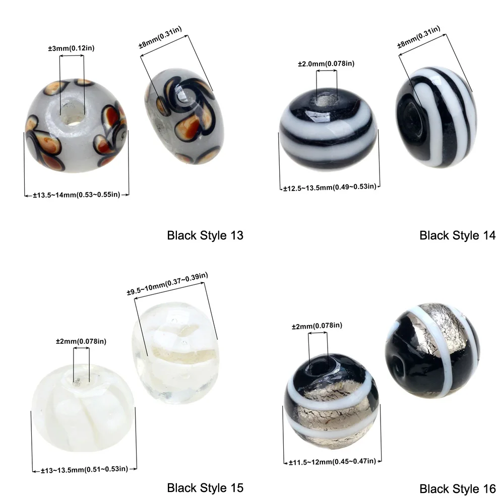 Black Color Series 2/4/6PCS/LOT Mixed Style Handmade Lampwork Glass Beads For Crafts Charm Bracelets/Earring DIY Jewelry Making