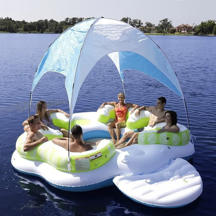 

Manufacturer supply, inflatable water 6-person island, lake multi-person floating row island unicorn flamingo pirate ship