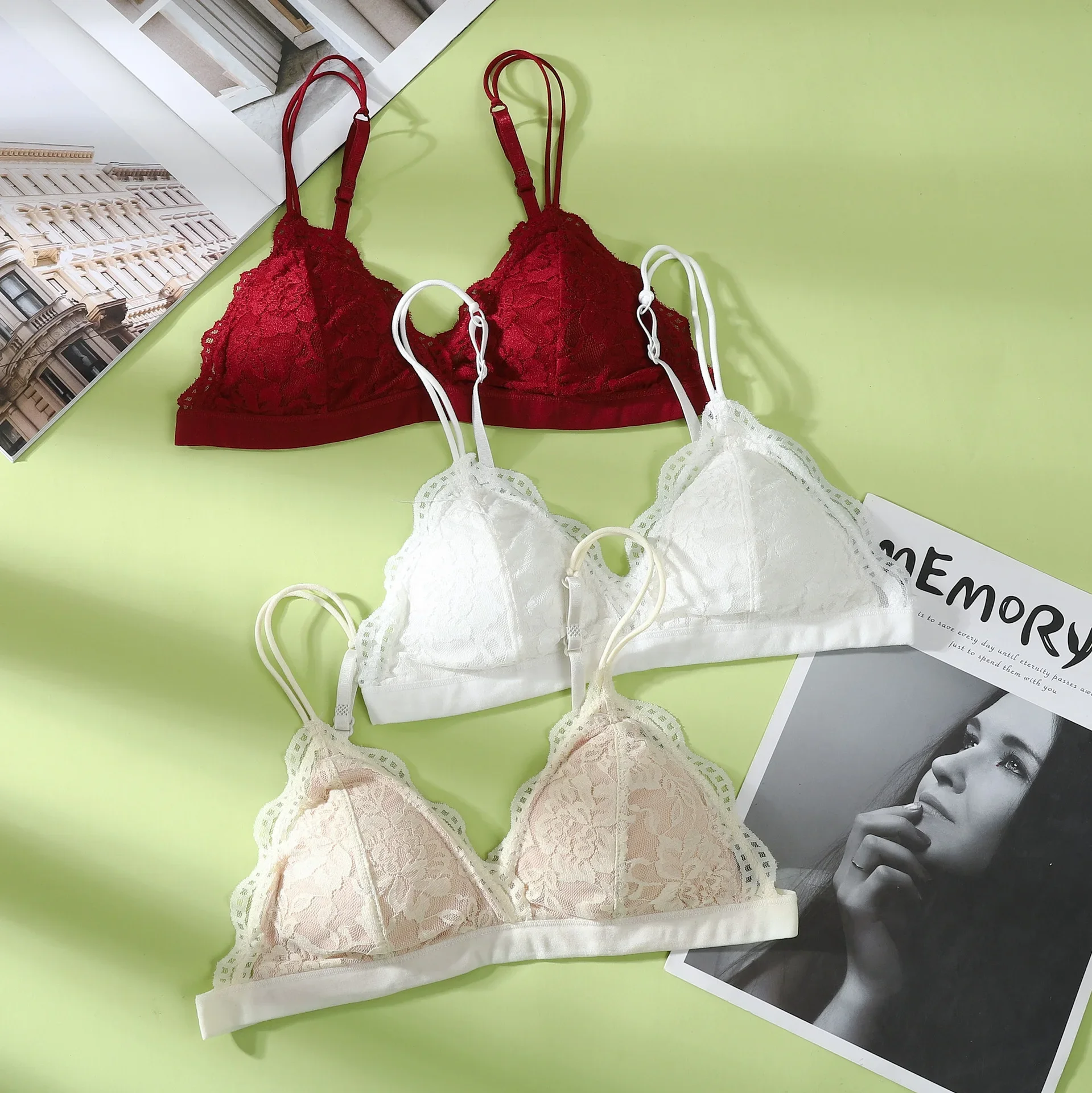 V Neck Padded Bralette Double Straps Floral Lace Women Wireless Scalloped Edge Back Hook Closure Lingerie Size S To L 6