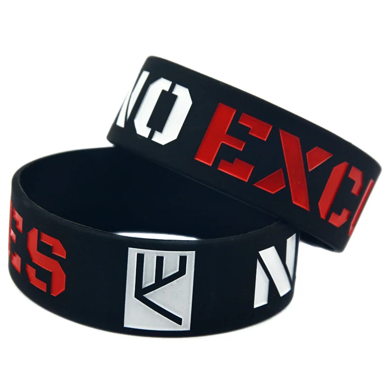 1 PC No Excuse One Inch Wide Silicone Bracelet Engraved And Filled In Color