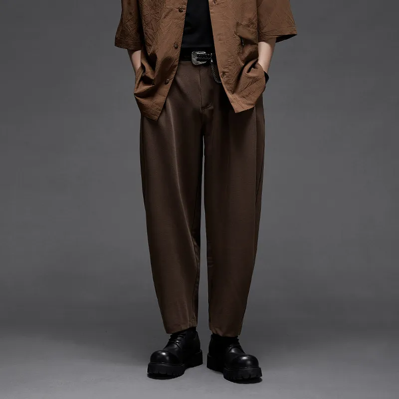 High Quality Cotton Blend Japanese-Style Retro Mid-Ancient Style Draping Wide Leg Men's Straight Loose Casual Long Pants