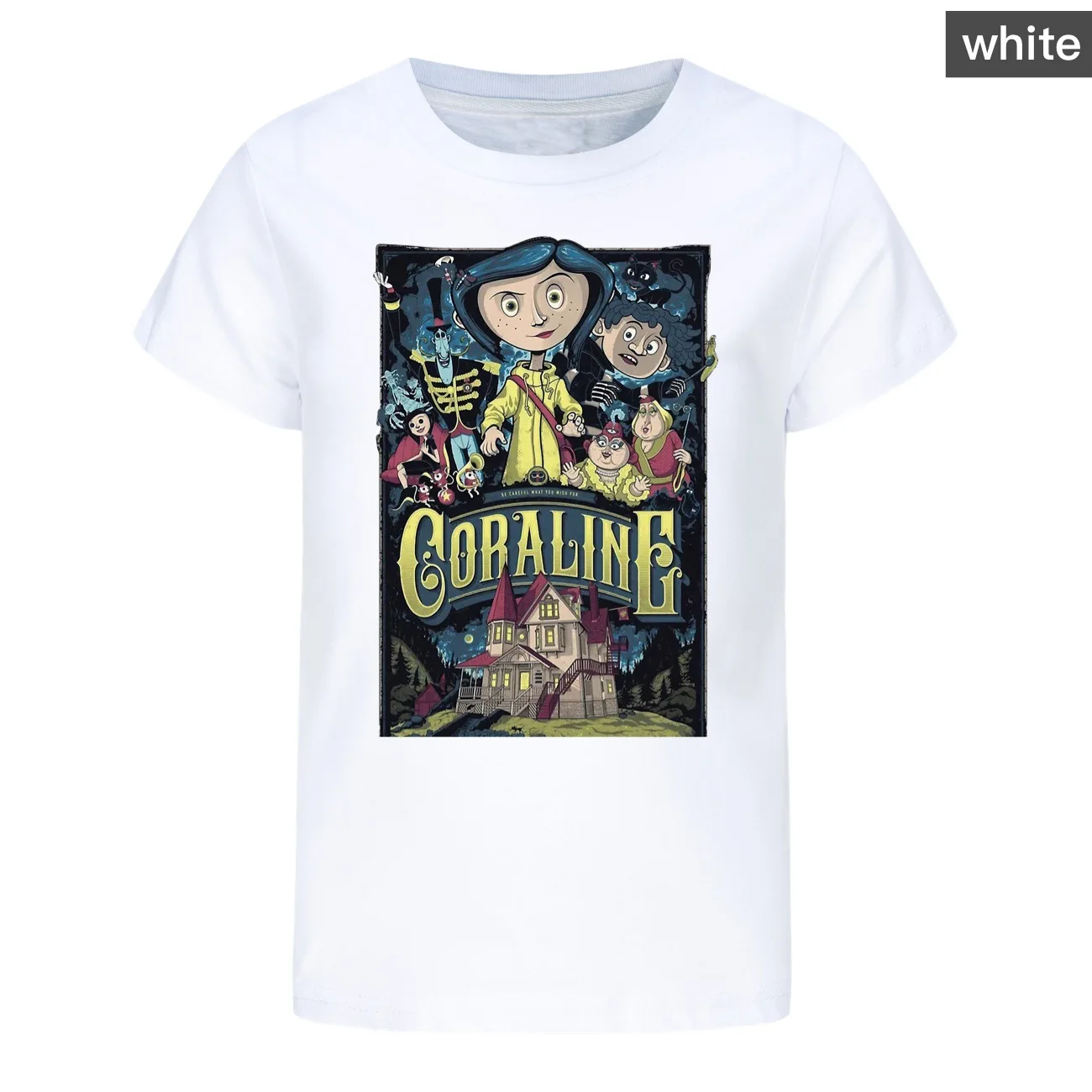 Movie Coraline T Shirt Kids Fashion Vintage Graphic T-shirt Youth Girls Cotton Short Sleeve Tops Unisex Boys Hip Hop Streetwear