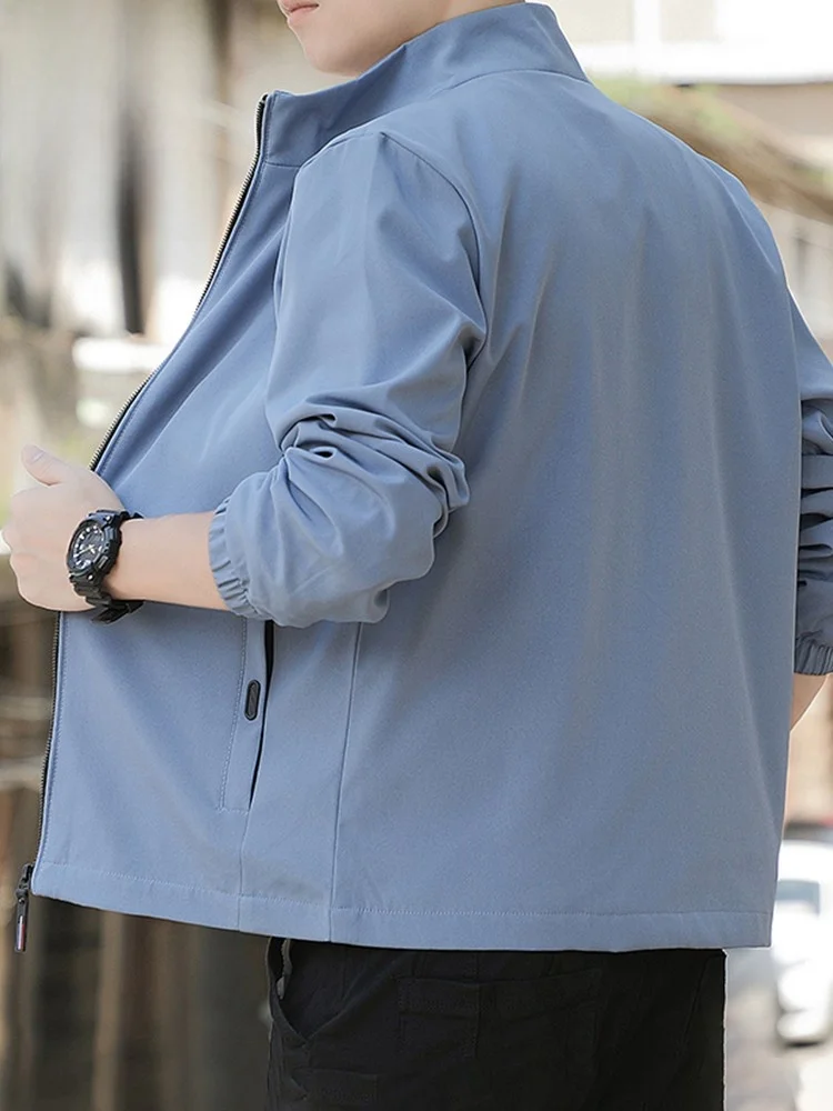

Slim Fit Men's Jaet Spring Autumn Sle Thin Stand Collar Busin Casual Top Zipper Closure Windproof Polyester Fiber
