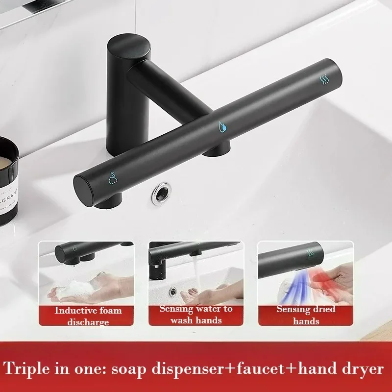 3 in 1 Automatic Bathroom Faucet with Soap Dispenser Hand Washing Station And Air Dryer Powerful Hands Cleaning System