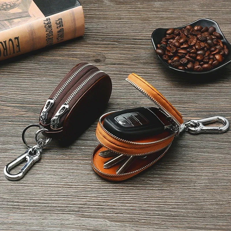 New Vintage Oilskin Car Key Bag Car Keychain Covers Men Key Holder Leather Housekeeper Key Organizer Zipper Case Bag Pouch Purse