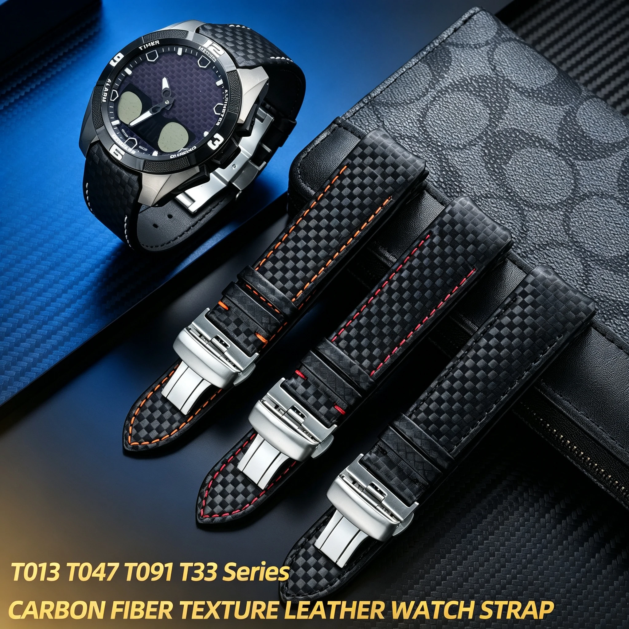 Carbon Fiber Texture Leather Strap 20/21/22mm For Tissot 1853 T‑Touch Series T013420A T013 T047 T091 T33 Replacement Watchband