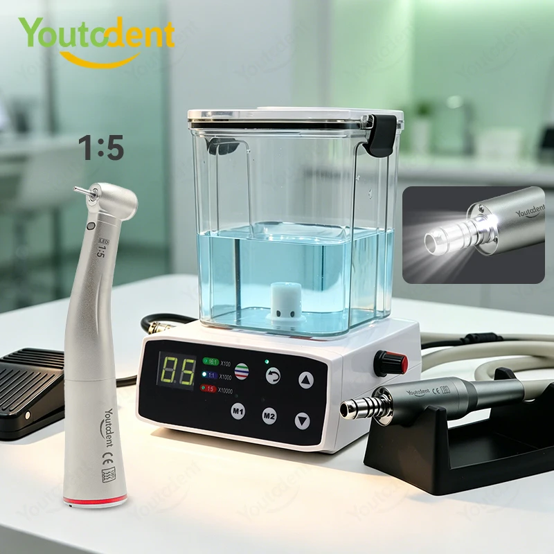 Youtodent Dental Brushless LED Electric Micro Motor System with Water Tank 1:1 Fiber Optic Contra Angle Handpiece Dental Equipme