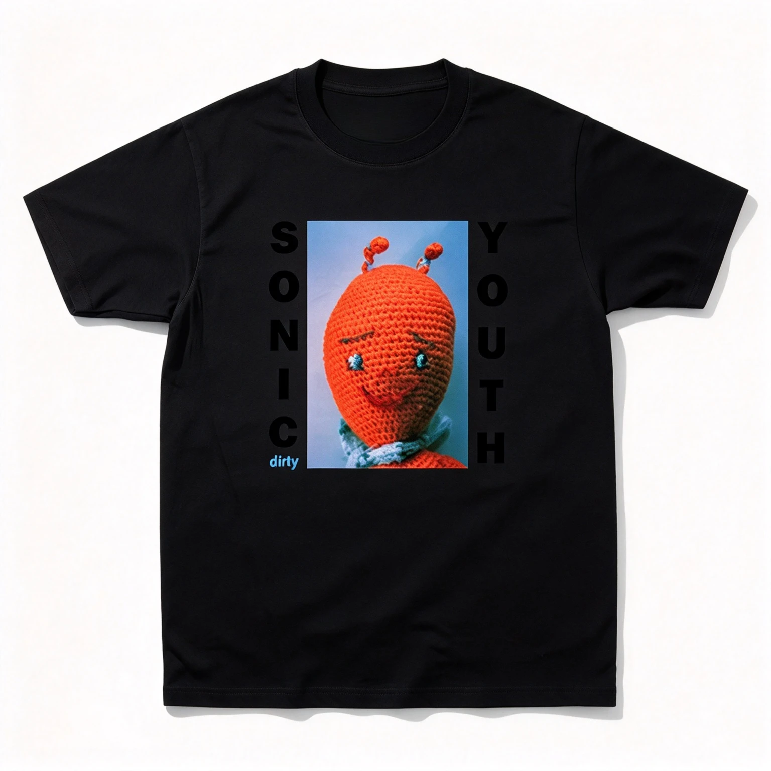 2026 Men Retro Art Portrait Print T-shirt Vintage Crochet Orange Doll Graphic Short Sleeve Tee Loose Fit Casual Streetwear