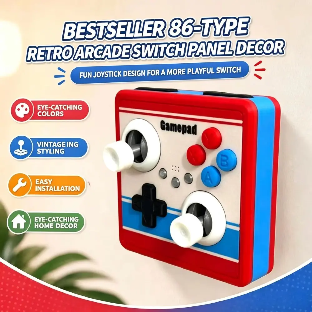 Creative Retro Arcade Joystick Style 3D Printed Light Switch Cover 86 Type Wall Plate Game Room Decor Gamer Single Control Panel