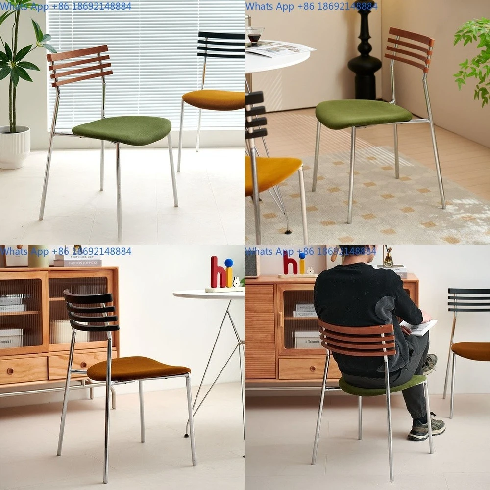 

Vintage dining chair for home use upholstered study room makeup chair solid wood retro table chair