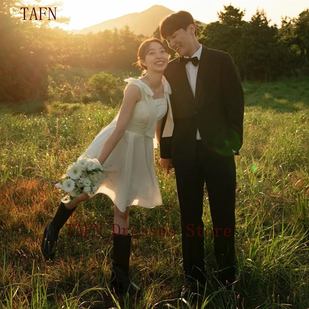 TAFN A-line Lovely Short Wedding Shooting Dresses Adjustable Shoulder Straps Square Collar Simple Korea Bridal Gown Customized