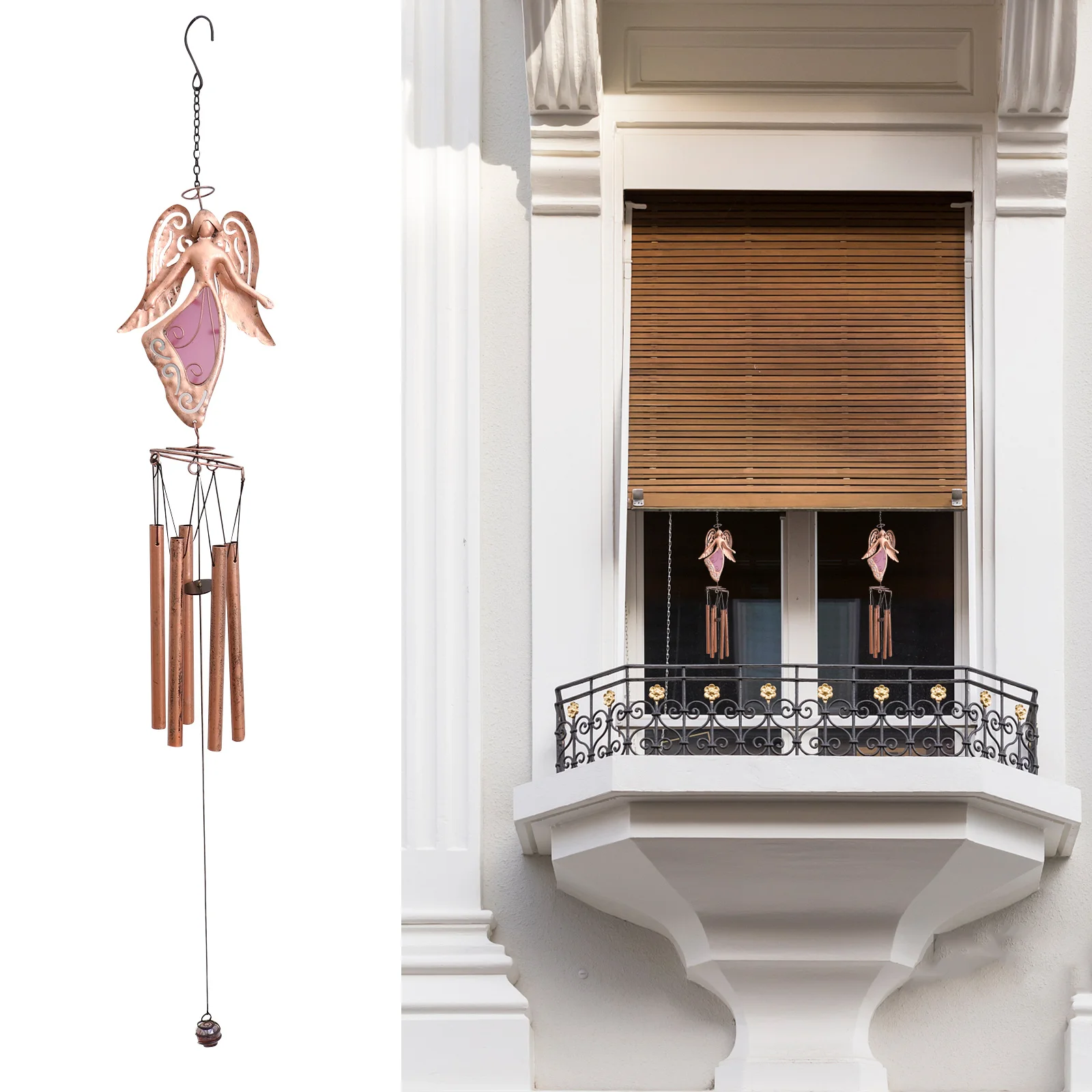 

1pc Luminous Metal Wind Chime Pendant Flower Fairy Decorative Ironwork Hanging Outdoor Garden Balcony Yard Ornament Gift