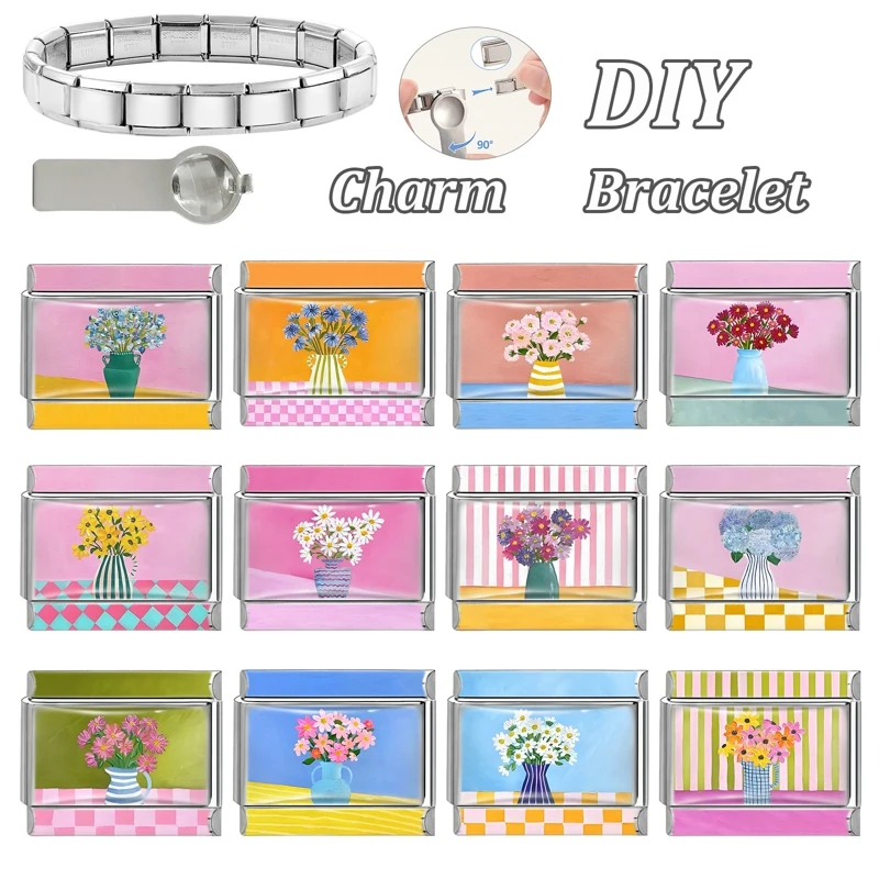 Y2K سحر الباندا الحب البيانو القط كرة القدم الإيطالية سحر الروابط صالح 9 مللي متر سوار الفولاذ المقاوم للصدأ DIY بها بنفسك صنع المجوهرات هدايا عيد الميلاد #5