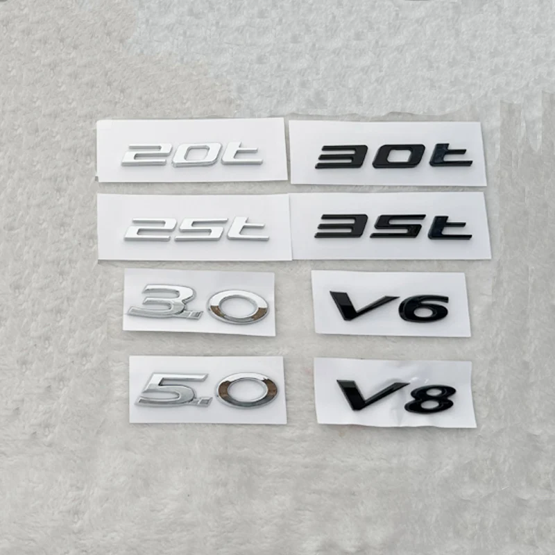 Emblema de letras cromado negro brillante ABS 3.0 5.0 V6 V8 20T 25T 30T 35T para Jaguar XJ F-TYPE F-PACE E-PACE, insignia protectora