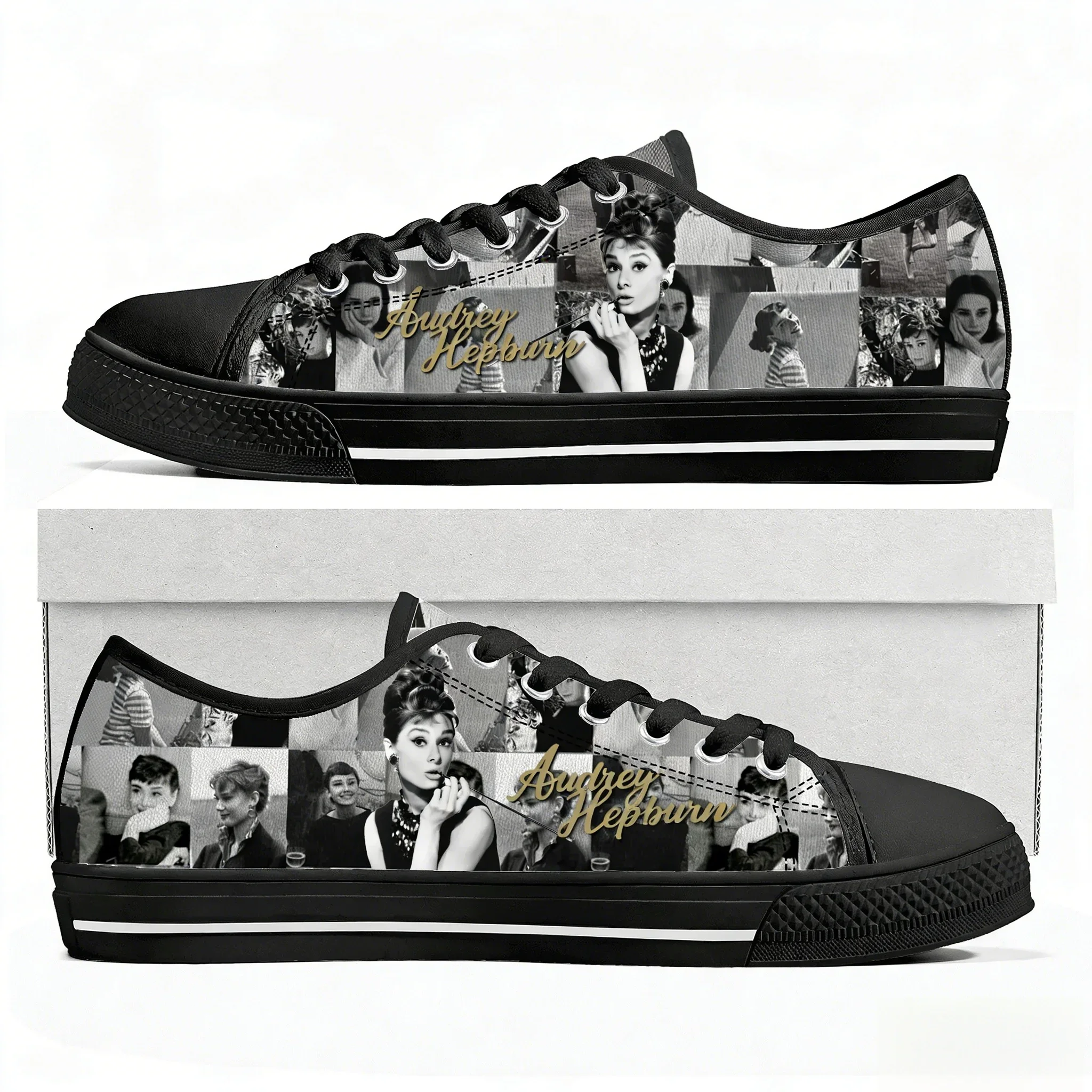 Audrey Hepburn, actriz, zapatillas bajas ligeras para hombre, mujer, adolescente, zapatillas de lona de alta calidad, zapatos informales personalizados para viaje