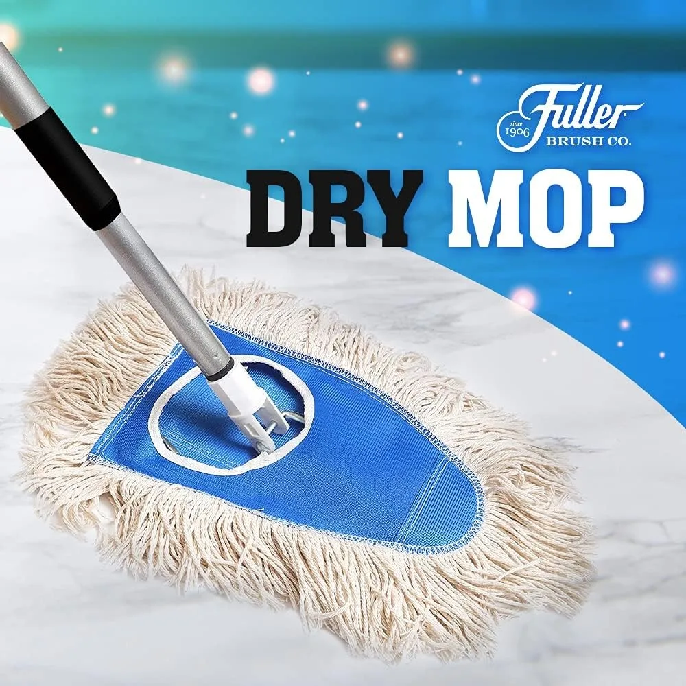 Dry Mop - Washable Cotton Mop Head with Adjustable Handle - Removes Dust and Dirt from Surfaces and Hard to Reach Areas