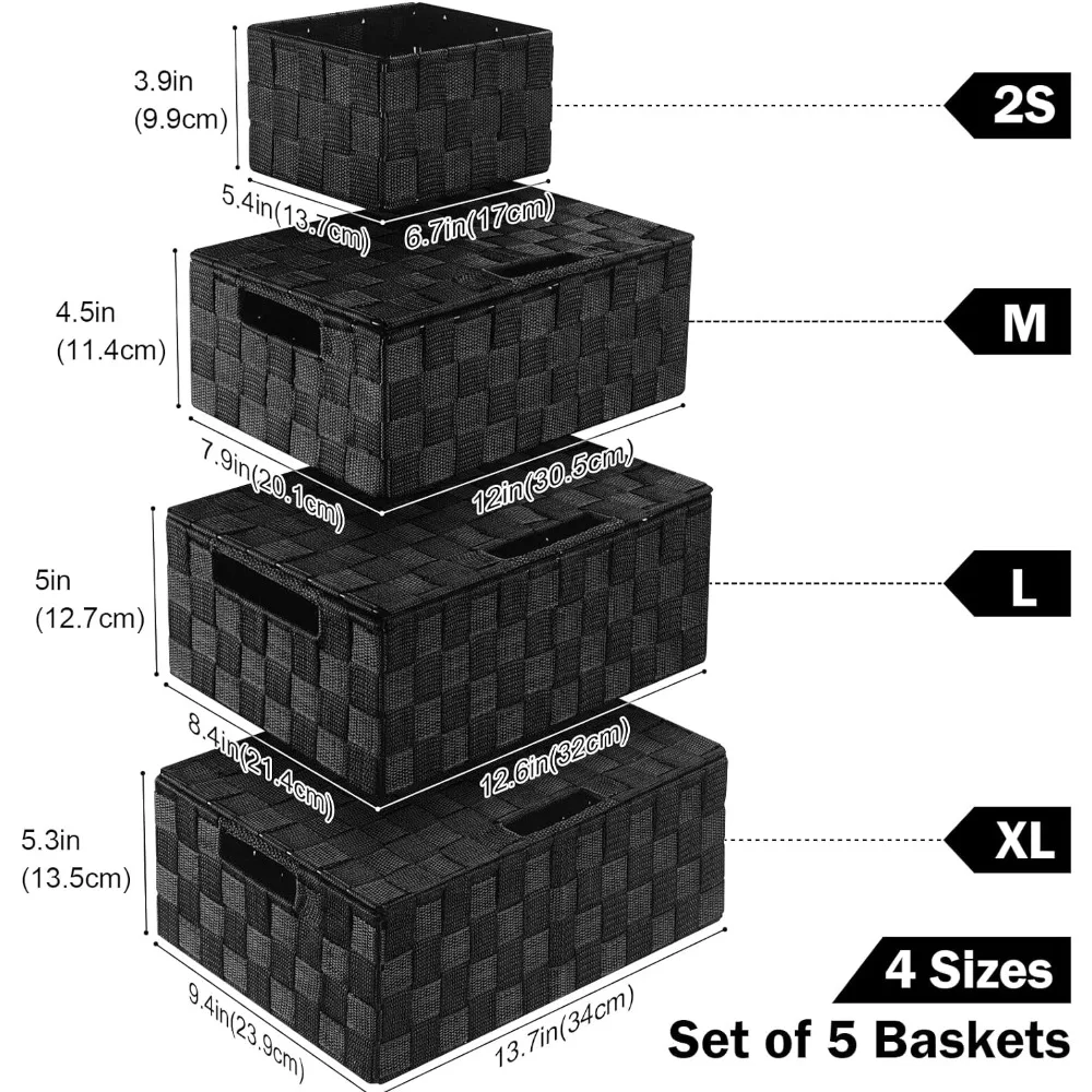 Uvellgift Storage Bins Lids, Woven Storage Box Organizer Containers Decorative Baskets Cube Clothes Bedroom Closet ,5 Pack