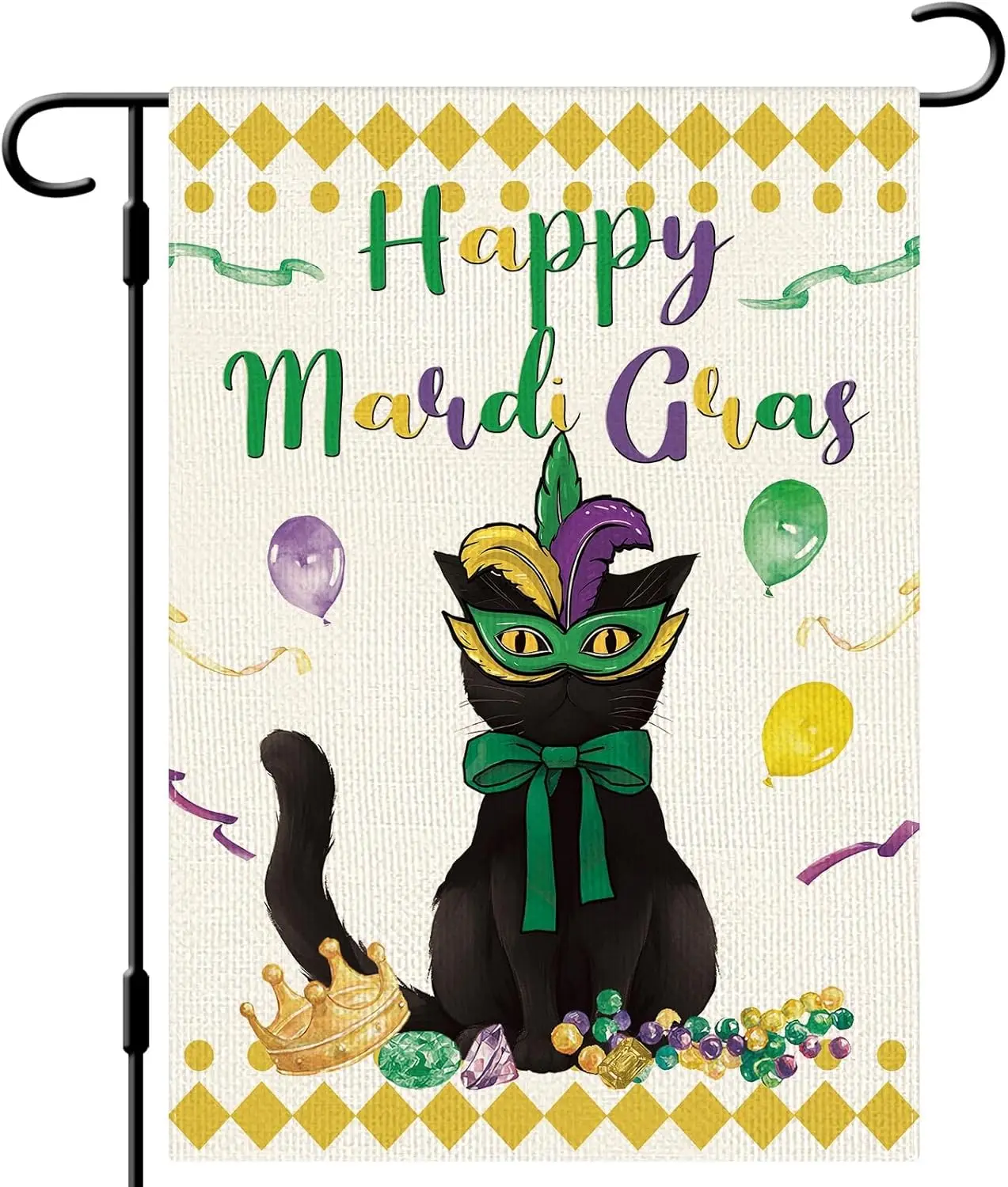 DLZDN Happy Mardi Gras Cat Garden Flag New Orleans Carnival Garden Flag 12×18 Inch Double Sided Vertical Burlap Farmhouse Yard F