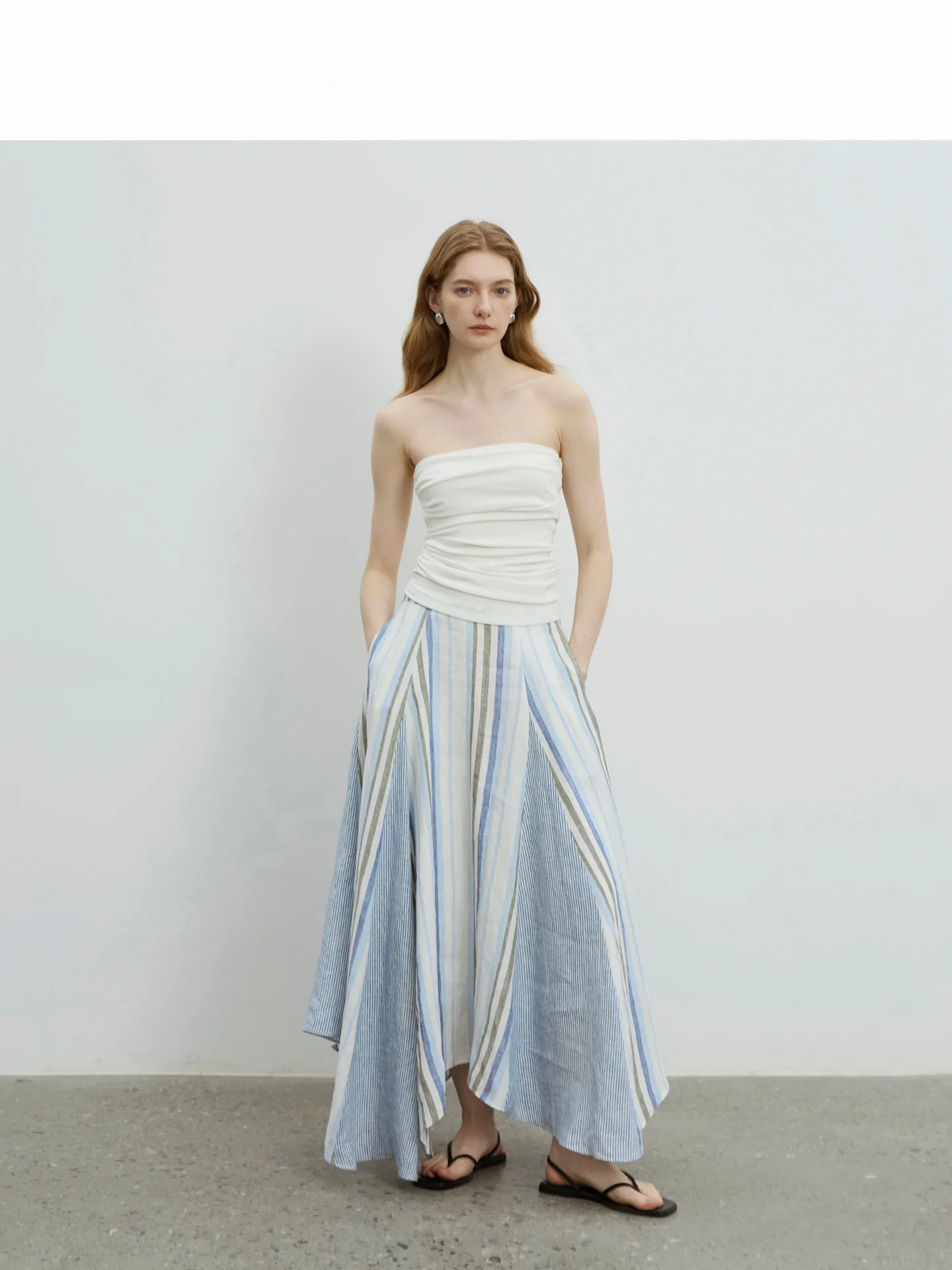 

Countonme Seine River Breezy Unconal Stripe Lazy Vaion f Skirt Women's Linen A-Line Midi Skirt Skin-Friendly